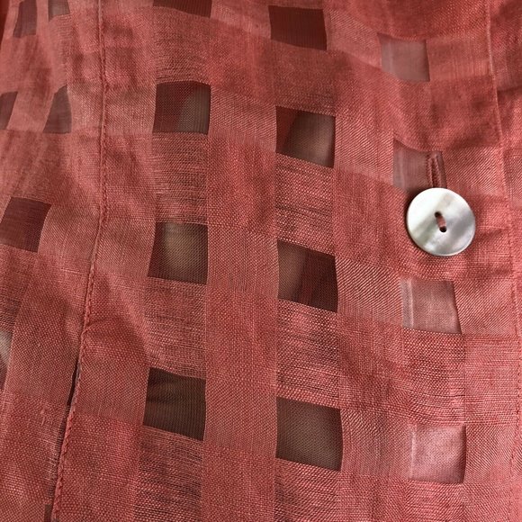 John Mark Coral Pink Button Front Linen Blend Top - Picture 4 of 9